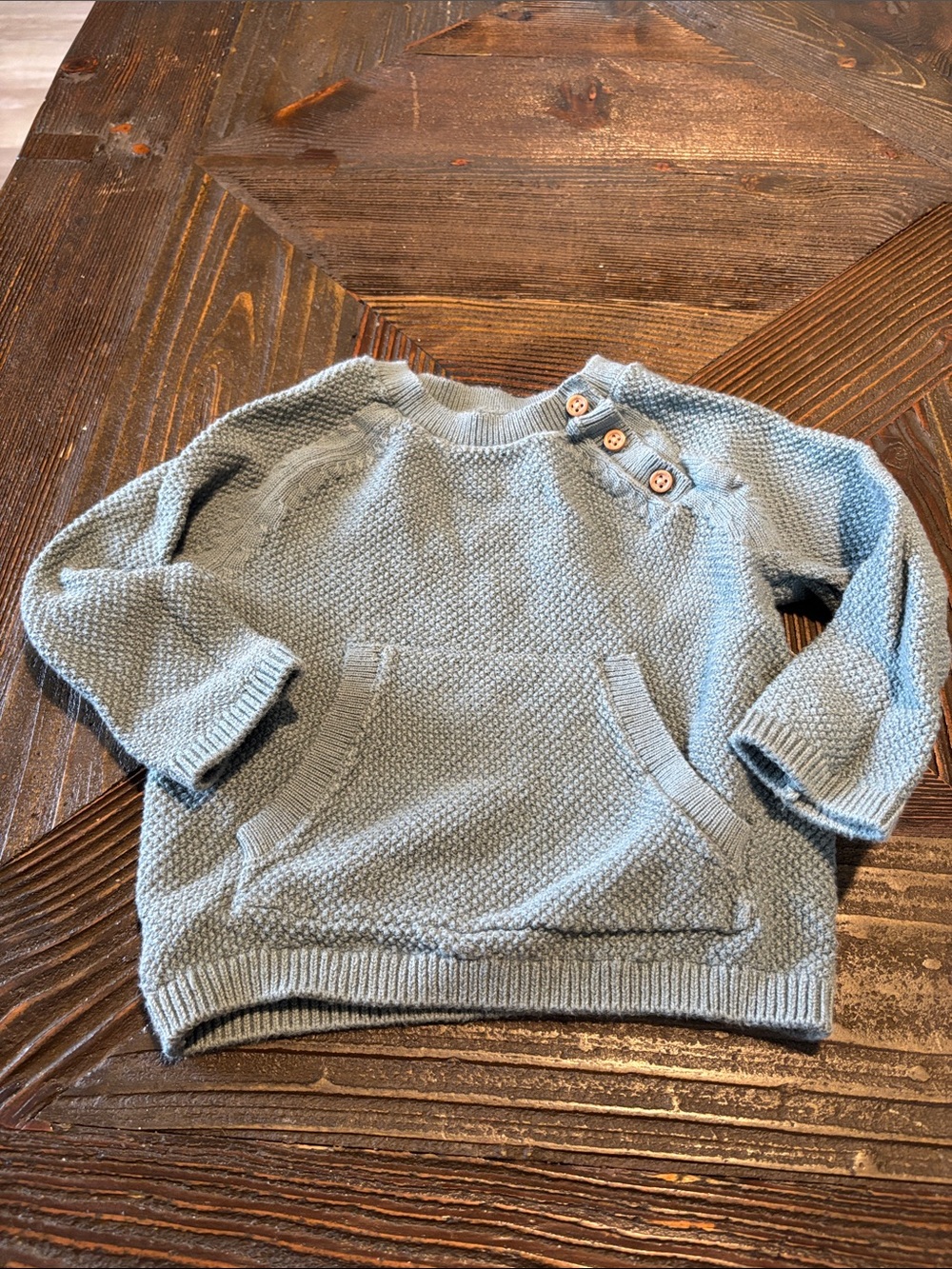 Children's Light Green Knit Pullover Sweater with Button Shoulder